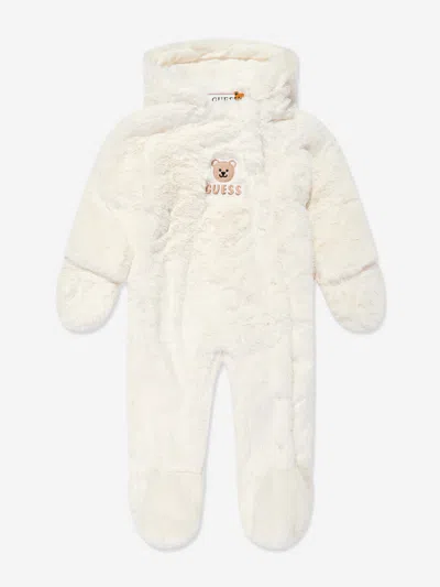 Guess Baby Faux Fur Snowsuit In Ivory
