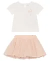 Guess Baby Girl 2-piece Short Sleeve T-shirt And Mesh Sequin Skirt In White