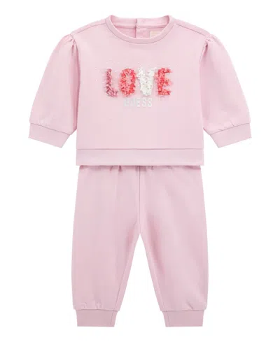 Guess Babies' Logo-embellished Tracksuit In Pink