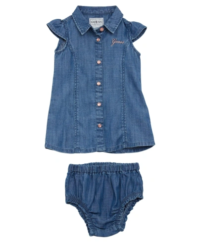 Guess Baby Girl Denim Dress And Coordinating Diaper Cover In Blue