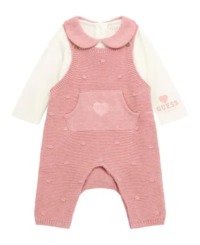 Guess Baby Girl Long Sleeve Bodysuit And Romper Set In Pink