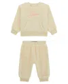 Guess Baby Girl Plush Velour Long Sleeve Top And Pant, 2-piece Set In White