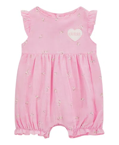 Guess Baby Girl Printed Short Coverall In Pink