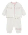Guess Baby Girl Short Sleeve Bodysuit, Active Zip-up Sweatshirt, And Pant, 3-piece Set In Cream