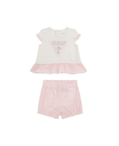 Guess Baby Girl Short Sleeve Shirt And Short Set In White