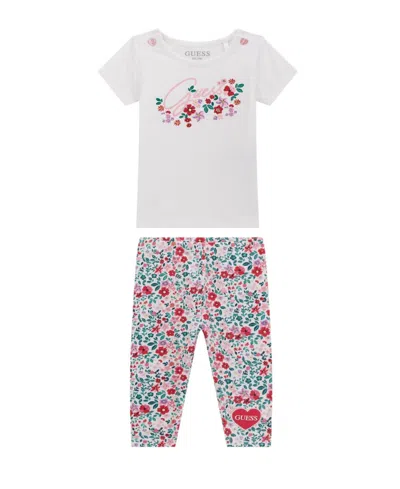 Guess Baby Girl Short Sleeve T-shirt And Legging Set In White