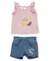 Guess Baby Girl T-shirt And Short Set In Pink