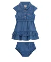 Guess Baby Girls 2-piece Cap Sleeve Slub Denim Tiered Dress And Matching Bloomer Set
