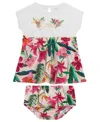 Guess Baby Girls 2-piece Mixed Fabric Short Sleeve Dress With Printed Bloomer Set In Multi