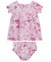 Guess Baby Girls 2-piece Puff Sleeve Printed Dress And Coordinating Bloomer Set
