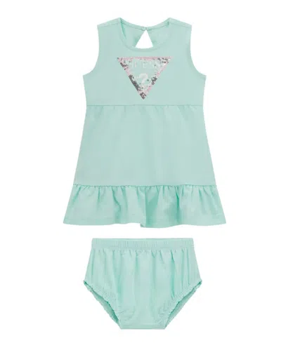 Guess Baby Girls 2-piece Sleeveless Dress And Coordinating Bloomer Set In Green
