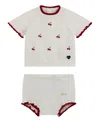 Guess Baby Girls 2-piece Sweater Top With Frill Edge And Matching Sweater Short Set In Cream