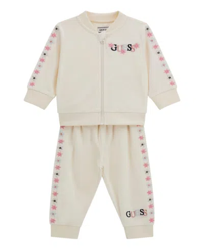 Guess Baby Girls 2-piece Velour Top And Active Pant Set In Neutral
