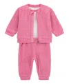 Guess Baby Girls 3-piece Long Sleeve Bodysuit, Jacquard Zip-up Sweatshirt, And Pants Set In Pink