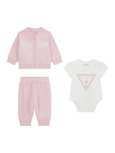 Guess Baby Girls 3 Piece Tracksuit Set In Pink
