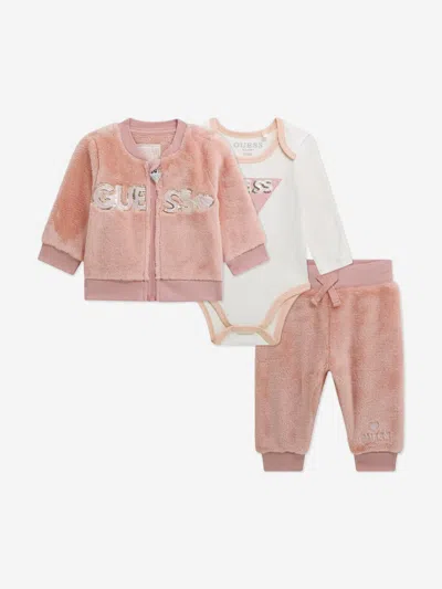 Guess Baby Girls 3 Piece Tracksuit Set In Pink