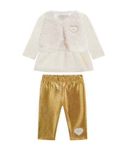 Guess Baby Girls 3-piece Vest, Long Sleeve Top And Leggings Set In Multi