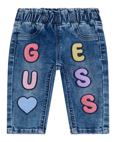 Guess Baby Girls Applique Patches Stretch Denim Jeans In Blue