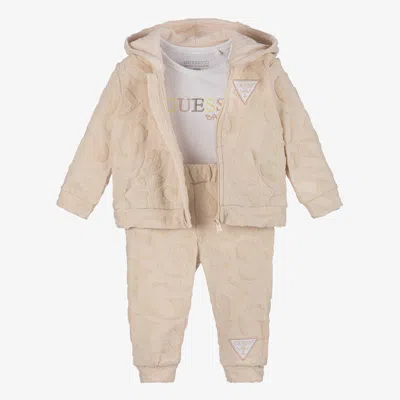 Guess Baby Girls Beige Cotton Tracksuit Set In Neutral