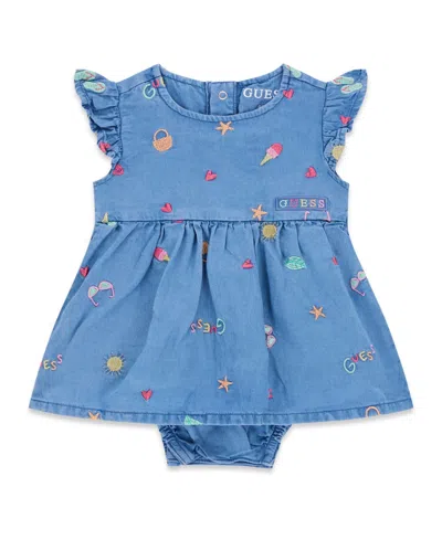 Guess Baby Girls' Chambray Bodysuit Dress In Blue