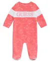 Guess Baby Girl Printed Long Sleeve Coverall In Pink