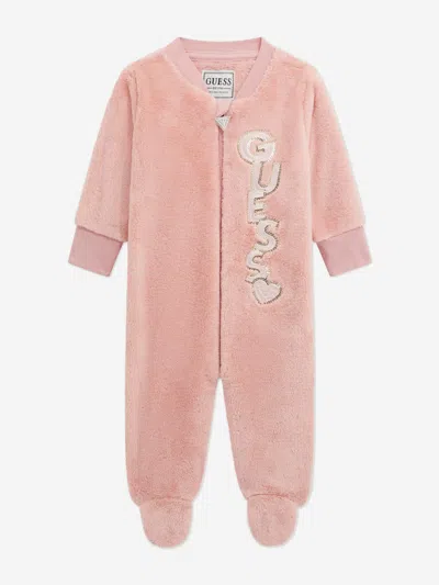 Guess Baby Girls Faux Fur Babygrow In Pink