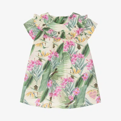 Guess Baby Girls Green Cotton Tropical Print Dress