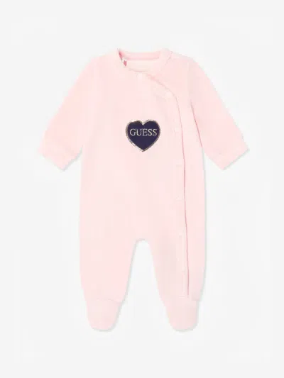 Guess Baby Girls Heart Logo Babygrow In Pink