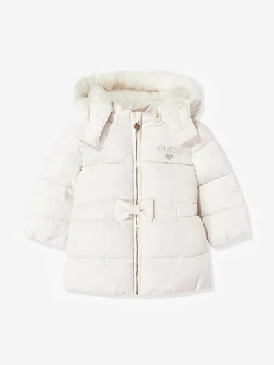 Guess Baby Girls Hooded Puffer Jacket In White