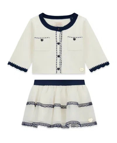 Guess Baby Girls Long-sleeve Cardigan And Mesh Skirt, 2-piece Set In White