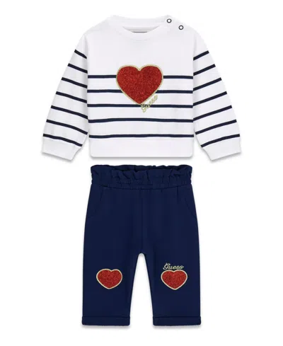 Guess Baby Girls Long-sleeve Sweatshirt And Sweatpants, 2-piece Set In Multi