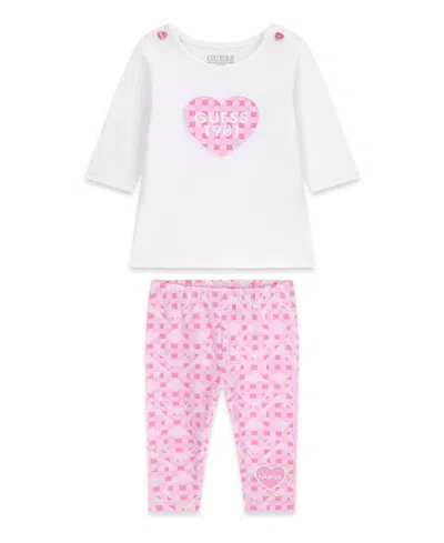 Guess Baby Girls Long-sleeve T-shirt And Leggings, 2-piece Set In Pink