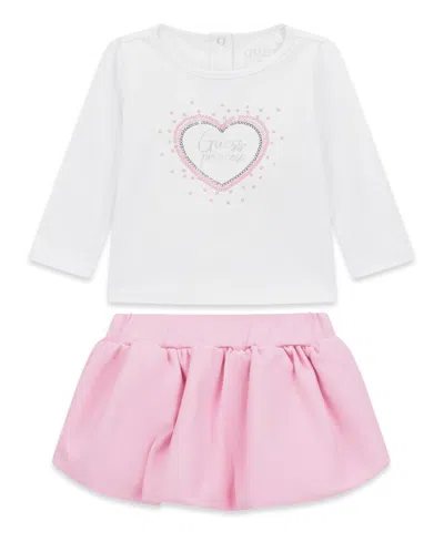 Guess Baby Girls Long-sleeve T-shirt And Skirt, 2-piece Set In Multi