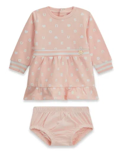 Guess Baby Girls' Long-sleeve Dress And Matching Bloomer In Pink