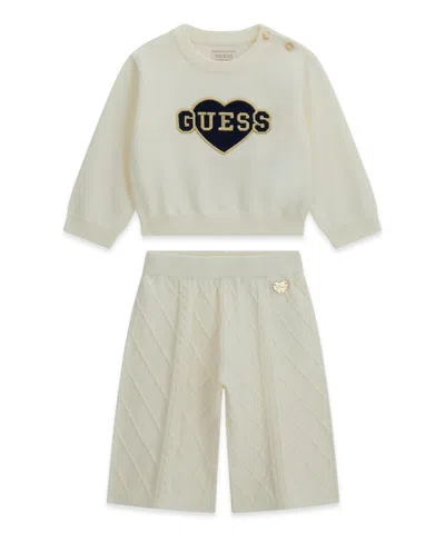 Guess Baby Girls' Long-sleeve Sweater Top And Pant, 2-piece Set In Neutral