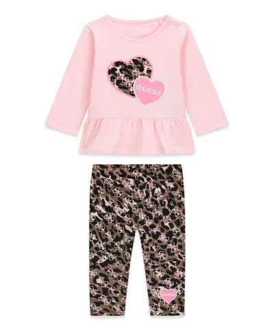 Guess Baby Girls' Long-sleeve Top And Legging, 2-piece Set In Pink
