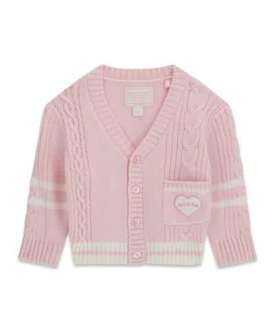 Guess Baby Girls' Long-sleeve V-neck Sweater In Pink