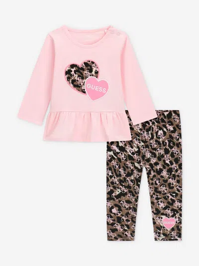 Guess Baby Girls Ls T-shirt And Leggings Set In Pink