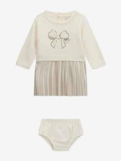 Guess Baby Girls Mixed Fabric Dress In Neutral