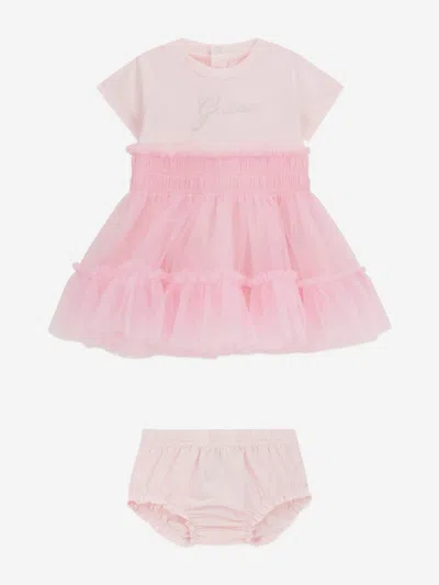 Guess Baby Girls Mixed Fabric Dress In Pink