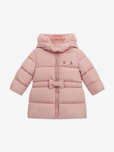 Guess Kids' Baby Girls Padded Long Coat In Pink