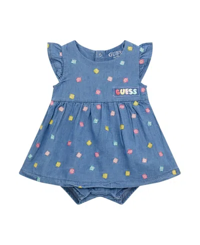 Guess Baby Girls Short Sleeve Dress In Medium Sky Light Blu