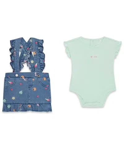Guess Baby Girls' Short-sleeve Bodysuit And Stretch Denim Skirtall, 2-piece Set In Blue