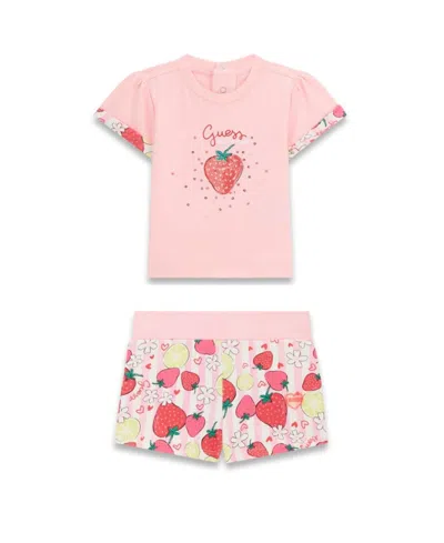 Guess Baby Girls' Strawberry Lemonade Short-sleeve T-shirt And Shorts, 2-piece Set In Pink