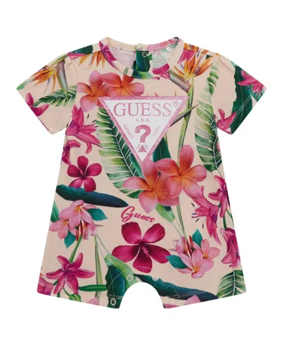 Guess Baby Girls Stretch Jersey Printed Shortall In Multi