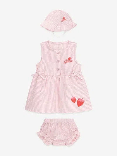Guess Baby Girls Striped Dress Set In Pink