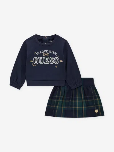 Guess Baby Girls Sweatshirt And Skirt Set In Blue