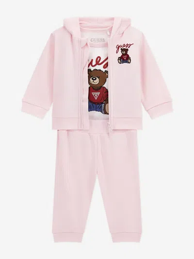 Guess Baby Girls Teddy Bear Tracksuit Set In Pink