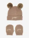 Guess Baby Hat And Mittens Set In Brown