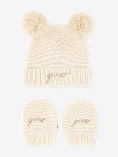 Guess Baby Hat And Mittens Set In Brown